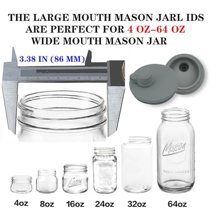 Pour Spout Lid for Mason Jars - Wide Mouth, Leak-Proof, Dishwasher Safe, Food-Grade Reusable Silicone Cover for Oils, Juices, Milk & Dry Goods - color: Grey-3Pack