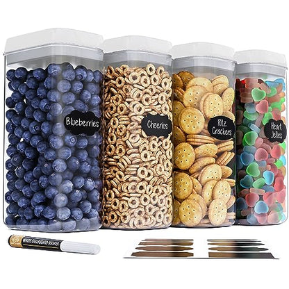 Chef's Path Large Airtight Food Storage Containers with White Lids, Set of 4, 3.2L, 109Oz, Kitchen and Pantry Canisters for Pasta, Cereal, Noodles, and Flour Storage - Transparent - color: Pack of 4 - 3.2L (White)