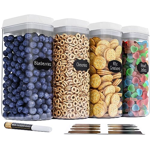 Chef's Path Large Airtight Food Storage Containers with White Lids, Set of 4, 3.2L, 109Oz, Kitchen and Pantry Canisters for Pasta, Cereal, Noodles, and Flour Storage - Transparent - color: Pack of 4 - 3.2L (White)