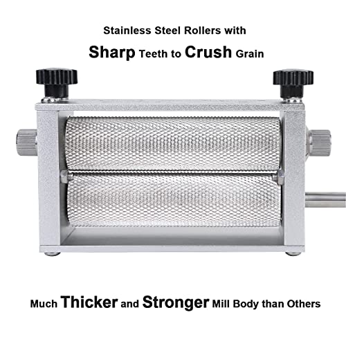 Grain Mill Brewing for Grain Malt Barley, Malt Mill for Homebrew Beer, Grain Crusher Grinder with 7.7LB Hopper 2 Stainless Steel Bearing Rollers and Steel Metal Base, Fit Electric Drill - size: 2 Stainless Steel Rollers with Metal Base