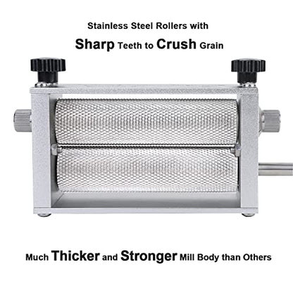Grain Mill Brewing for Grain Malt Barley, Malt Mill for Homebrew Beer, Grain Crusher Grinder with 7.7LB Hopper 2 Stainless Steel Bearing Rollers and Steel Metal Base, Fit Electric Drill - size: 2 Stainless Steel Rollers with Metal Base
