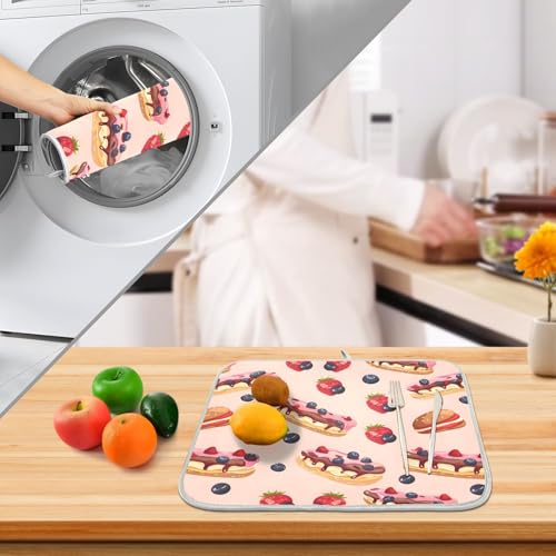 ALAZA Cheese Cake Blueberry Fruit Dish Drying Mats Absorbent Microfiber Drying Pad Kitchen Countertop Draining Mat 18 x 24 Inches - size: 18" x 24"