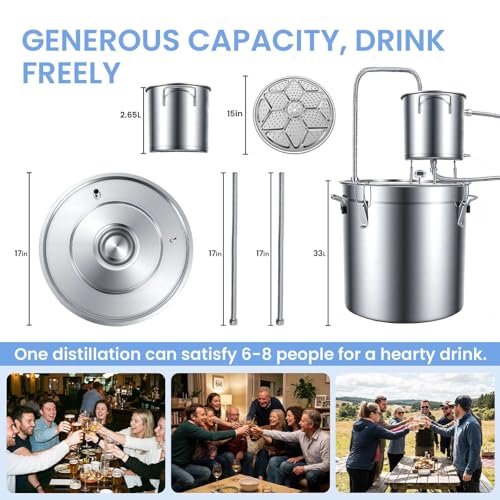 33L/8.7 gal Alcohol Still, Wine Making Kit with Thermometer, Stainless Steel Alcohol Distiller – Home Distillation Kit for Whisky, Brandy, Wine