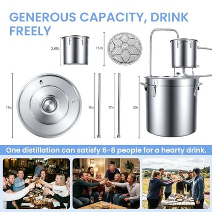 33L/8.7 gal Alcohol Still, Wine Making Kit with Thermometer, Stainless Steel Alcohol Distiller – Home Distillation Kit for Whisky, Brandy, Wine