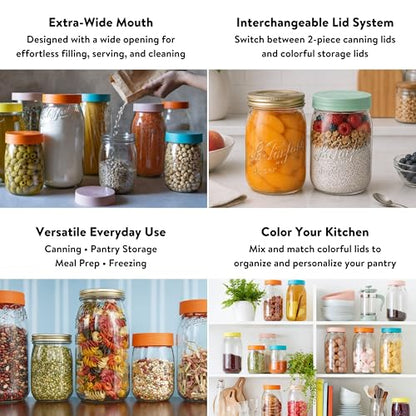 Le Parfait Screw Top Jars - Wide Mouth French Glass Preserving Jars - Zero Waste Packaging (4, 1000ml - 32oz - 1L Gold Lid) - color: 1L-Gold (Set/4)