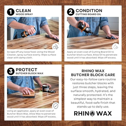 Rhino Wax Butcher Block Conditioner Wax - Large Size (8oz) - Natural Blend of Oils & Waxes (NO Mineral Oil) - Conditions, Seals, Protects, Food Safe - Butcher-Block Countertops - Made in the USA - size: 8 Ounce