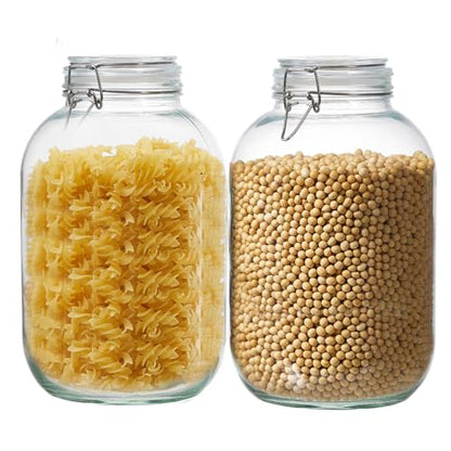 2 Pack 1 gallon Food Storage Jars with Airtight Lids, Preserving Seal Wire Clip Fastening Glass Containers, Canisters for Kitchen, Flour, Cereal, Pasta, Sugar, Beans, Pickling Jars(1 Gallon*2) - size: 1 Gallon*2