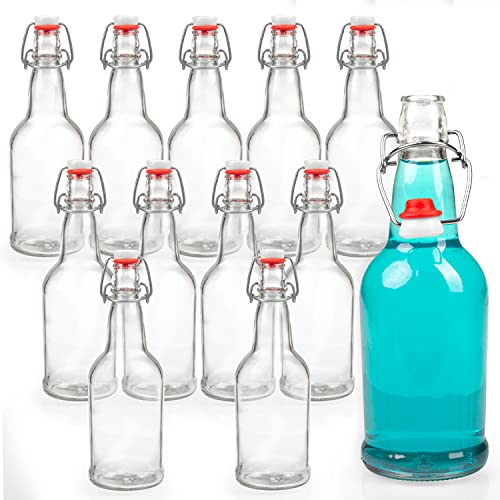 Ilyapa 16 Ounce Clear Swing Top Glass Beer Bottles for Home Brewing - Carbonated Drinks, Kombucha, Kefir, Soda, Juice, Fermentation, 12 Pack Glass Bottle with Airtight Rubber Seal Flip Caps - color: Clear, size: 16oz