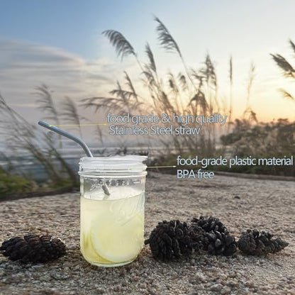 4 Pack 3-inch Wide Mouth Mason Jar Lids with Stainless Straw, Compatible with Ball 16oz，32oz Wide Mouth Mason Jars Cover, Reusable Lids with Straw Hole (Jars Not Included) (4 pack)