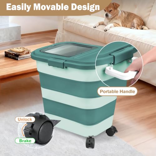 Komzon Rice Storage Container, Collapsible Airtight 10-40 Lb Rice Storage Container, 25lb Pet Dog Food Storage Container, Rice Dispenser Bin with Cup and Scoop for Flour Cereal Pasta Grain, Cat Bird - size: 15-40 Lbs