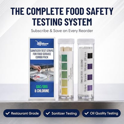 Restaurant Sanitizer Test Kit Combo, 10 x Vial of 100 Strips Each QR5 Quat Sanitizer 0-400PPM & Chlorine Test Strip 0-200PPM Testing Kit for Food Service, Bar & Restaurants Supplies by FryOilSaver Co.
