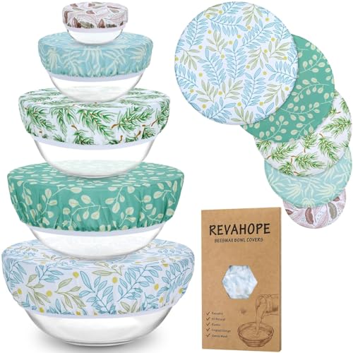5-Size Reusable Beeswax Bowl Covers for Bread Proofing, Cotton Cloth Flexible Beeswax Wraps for Food Storage(Green Leaves) - color: Green Leaves