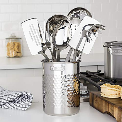 Viking Kitchen Utensil Holder, Hammered Stainless Steel Kitchen Utensils Organizer Crock, Counter Top Storage, Cooking Accessories, Silver - style: Utensil Holder