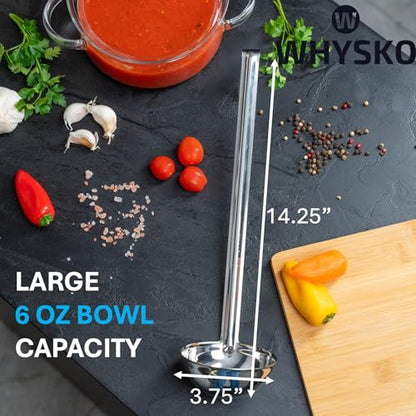 Stainless Steel Soup Ladle, 4 oz Metal Serving Spoon, Heat Resistant | Whysko Metal Ladles for Cooking and Serving Soups & Sauces, Commercial Grade for Restaurants & Catering, Dishwasher Safe - size: 6 Ounce