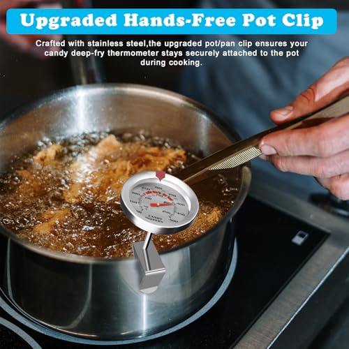 Stainless Steel Candy Thermometer with Pot Clip Deep Fry Oil Thermometer with 9" Long Probe & 2" Dial Accurate Temperature Reading for Cooking Candy Sugar Jelly Syrup Deep Frying Thermometer