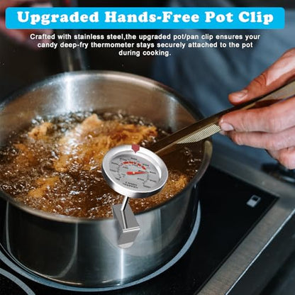 Stainless Steel Candy Thermometer with Pot Clip Deep Fry Oil Thermometer with 9" Long Probe & 2" Dial Accurate Temperature Reading for Cooking Candy Sugar Jelly Syrup Deep Frying Thermometer