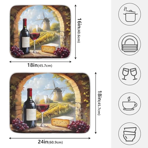 Red Wine Glasses with Grape Cheese Dish Drying Mats for Kitchen Counter Absorbent Microfiber Dish Drying Matt 16 x 18 Inch Draining Reusable Rack Pad - size: 16x18in