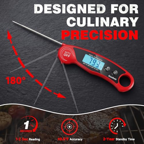 Meat Thermometer Digital, 1 Sec Instant Read, ±0.5°F, Waterproof | IPX5 Waterproof, Large Backlit Display, Magnetic Back, 4.1-Inch Probe, for Grilling, BBQ, Smoker and Cooking - color: Red
