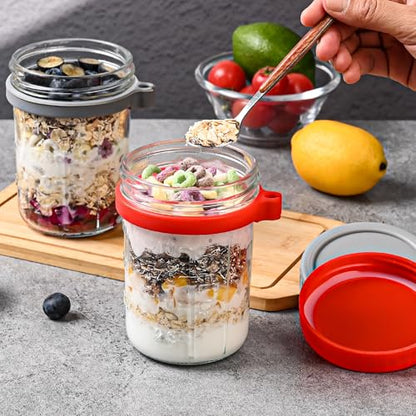 Xileanalee 6 Pack Overnight Oats Containers with Lids and Spoons-18 Oz Overnight Oats Jars Mason Jars for Chia Pudding Cereal Fruit Vegetable Milk Salad Yogurt Meal Prep - size: 6 Pcs