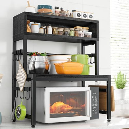 EnHomee 4-Tier Microwave Stand for Kitchen Storage, Black | 205 lb Capacity, Adjustable Kitchen Shelves with 9 Hooks & Cutting Board Rack - color: Black