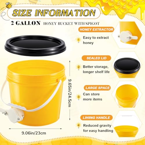 Threehoney 3 Pcs 2 Gallon Honey Bucket with Gate Honey Extractor Equipment Food Grade Bucket Food Safe Buckets with Lid for Beekeeping Supplies Extracting Storage (Yellow,Round Style) - color: Yellow
