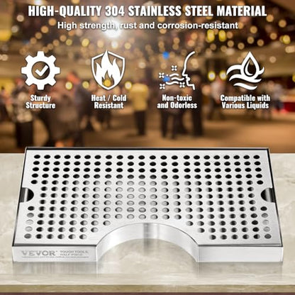 VEVOR Kegerator Beer Drip Tray, 304 Stainless Steel Keg Drip Trays with 4 Non-Slip Rubber Pads and Detachable Cover, Heat/Cold Resistant Beer Tower Drip Pan for Bar Restaurant Coffee Shop Home - style: U drip tray