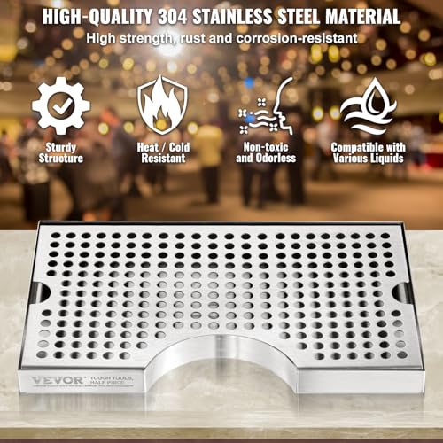 VEVOR Kegerator Beer Drip Tray, 304 Stainless Steel Keg Drip Trays with 4 Non-Slip Rubber Pads and Detachable Cover, Heat/Cold Resistant Beer Tower Drip Pan for Bar Restaurant Coffee Shop Home - style: U drip tray