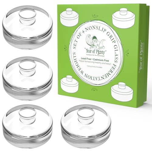 Year of Plenty Fermentation Weights - NonSlip Grip Handle - for Fermenting Sauerkraut, Pickles, Kimchi in Wide Mouth Mason Jars - Lead/Cadmium Free - (Set of 4)