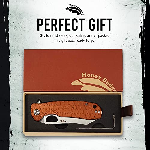 Honey Badger Knife - Flipper Wharncleaver Pocket Knife, EDC Hunting with 3.6" Steel Blade, Nylon+Glass Fiber Handle & Reversible Pocket Clip Medium Orange HB1068 - color: Medium Wharncleaver Orange
