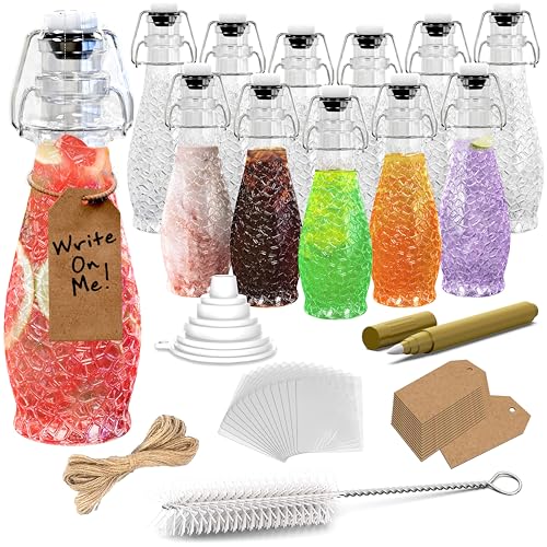 Nevlers 8.5 Oz Textured Swing Top Glass Bottles with Stoppers 12 Pack Set | Flip Top Glass Bottle with Stopper , Funnel, Shrink Wrap, Brush, Marker & Tags | For Use as Homemade Vanilla Extract Bottles - style: Textured - 12 Pack