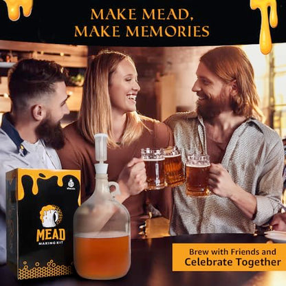 Honey Mead Making Kit with Yeast and Starter Home Brew Accessories, Reusable, Step-by-Step Brewing Process, 1 Gallon, Made in the USA