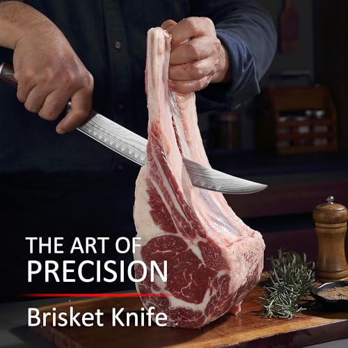 PAUDIN Carving Knife, 10 Inch Butcher Knife, Forged High Carbon German Stainless Steel, Razor Sharp Curved Brisket Slicing Kinfe for Poultry Beef Pork Meat Cutting, Ergonomic wood Handle Design - style: 10" Carving Knife