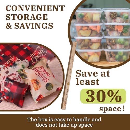 Moukeren 3 Rolls Christmas Beeswax Wraps 13 x 40 Inches Santa Bell Papers Bees Wax Wrap Tissue Reusable Waterproof Oil-proof Picnic Liners Beeswax Paper Roll for Xmas Party Kitchen Supplies - style: Santa