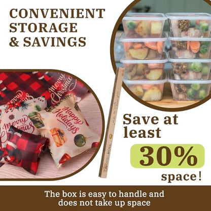 Moukeren 3 Rolls Christmas Beeswax Wraps 13 x 40 Inches Santa Bell Papers Bees Wax Wrap Tissue Reusable Waterproof Oil-proof Picnic Liners Beeswax Paper Roll for Xmas Party Kitchen Supplies - style: Santa