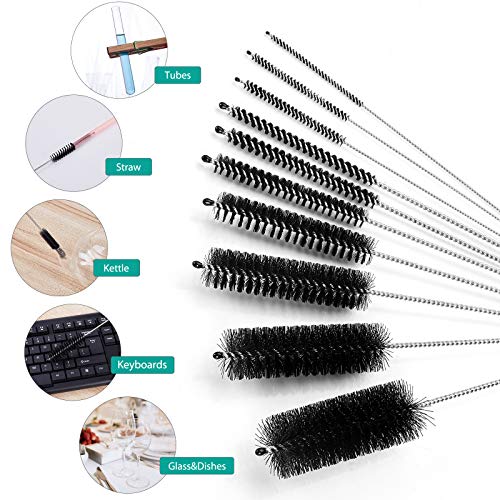 CiaraQ Bottle Cleaning Brushes, 8 Inch Nylon Tube Brush Set | Black Cleaner for Narrow Neck Bottles Cups with Hook, Set of 10pcs - color: Black, size: 8.0 Inch (10pcs)