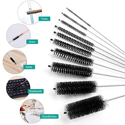 CiaraQ Bottle Cleaning Brushes, 8 Inch Nylon Tube Brush Set | Black Cleaner for Narrow Neck Bottles Cups with Hook, Set of 10pcs - color: Black, size: 8.0 Inch (10pcs)