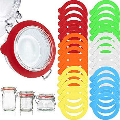 30 Pcs 3.75 Inches Silicone Jar Gaskets Replacement Airtight Rubber Seals Rings for Glass Clip Top Jar Leakproof Colorful Gasket Sealing Rings for Mason Jars Regular Mouth Canning Jars, 6 Colors