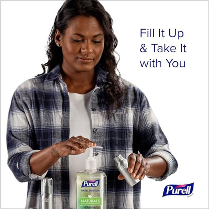 PURELL Advanced Hand Sanitizer Naturals + Refillable Aluminum Bottles, (2) 2 fl oz Travel-Size Bottles (Shipped Empty) and (1) 24 fl oz Refill (Pack of 1) – 3282-12KIT-EC
