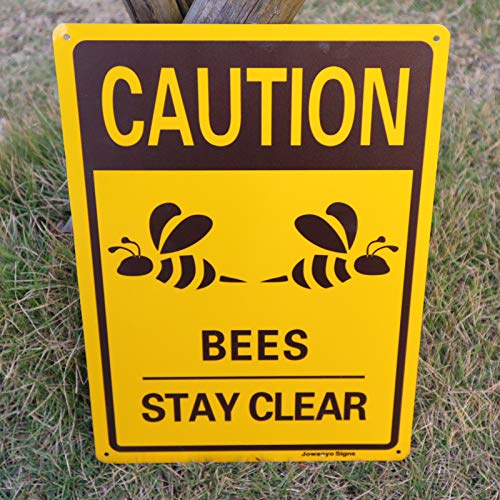 Caution Bees Stay Clear Sign,14 x 10 inches,Reflective Aluminum,Easy to Mount,UV Protected,Weather Resistant,Waterproof,Durable Ink,Outdoor or Indoor Use,2 Pack