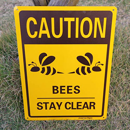 Caution Bees Stay Clear Sign,14 x 10 inches,Reflective Aluminum,Easy to Mount,UV Protected,Weather Resistant,Waterproof,Durable Ink,Outdoor or Indoor Use,2 Pack