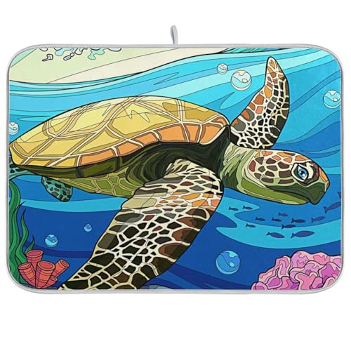 Absorbent Dish Drying Mat for Kitchen Counter - Blue Turtle Microfiber Drying Pad, Reversible Drainer Mats for Countertop, Small 16" x 18" - color: A#38, size: 16x18(in)x1