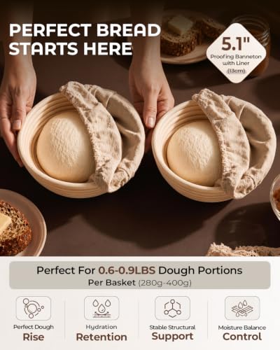 Sourdough Bread Baking Kit with Double Loaf Cast Iron Bread Pan, Red | Bakes two mini loaves at once with banneton proofing baskets included - color: Red, size: Double Bread Oven & Baking Kit