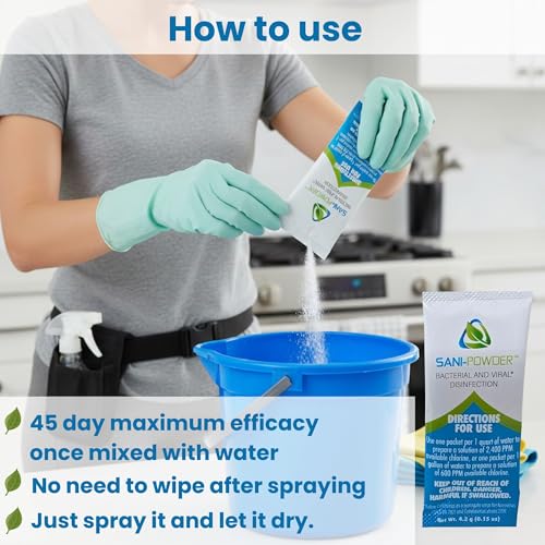 Sani-Powder HOCl Cleaning Powder – Fast-Dissolving Granules for Hard, Non-Porous Surfaces – Multi-Surface Cleaner, Easy-Mix Concentrate, Low Odor, No Residue – Gallon Pack (2 Packets) - size: 0.15 Ounce (Pack of 2)