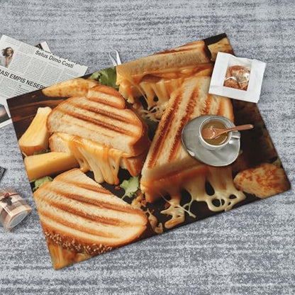 Cheese Sandwiches Dish Drying Mats For Kitchen Counter Absorbent Microfiber Drying Pad Reversible Washable Dish Drainer Rack Mat 18"X24" Easy Clean For Home Kitchen Decor,Dining Room,Office