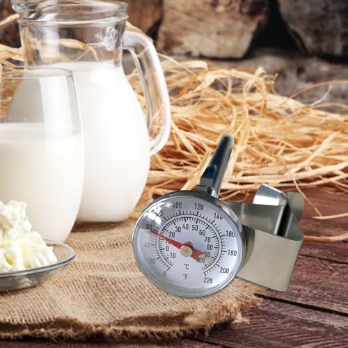 2xMilk Thermometer for Steaming Thermometer with Clip & Sleeve Pocket Dial Thermometer for Tea Cheese Drinks Beverage, Argent, 2