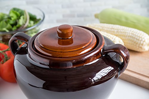 Fox Run 0350 Stoneware Bean Pot, 9.75", Brown | Bake & Serve Baked Beans, Stews, Chili & More | Scratch & Stain Resistant | Beautiful Earthenware | Large 3.5 Quart Capacity