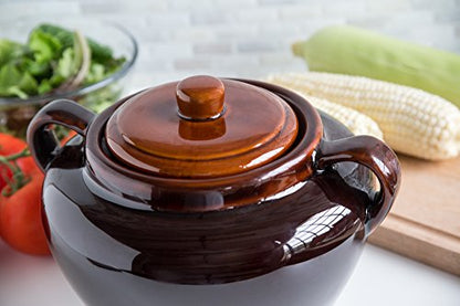 Fox Run 0350 Stoneware Bean Pot, 9.75", Brown | Bake & Serve Baked Beans, Stews, Chili & More | Scratch & Stain Resistant | Beautiful Earthenware | Large 3.5 Quart Capacity
