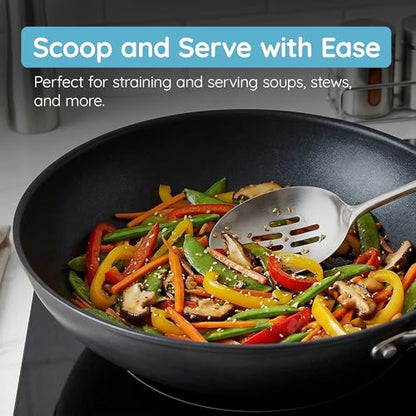 Stainless Steel Slotted Cooking Spoon, 15 Inch Large Metal Chef Strainer Utensil For Cooking, Serving, And Mixing, The #1 Dishwasher Safe Kitchen Tool, Long Spoon With Holes - color: Slotted Spoon