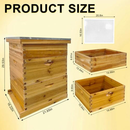 Bee Hives Coated Bee Hive Starter Kit, 10-Frame Langstroth Beehive with 2 Deep and 1 Medium Super Boxes, Wax Dipped Wood Bee House Includes Metal Top Cover & Queen Excluder (No Frames)