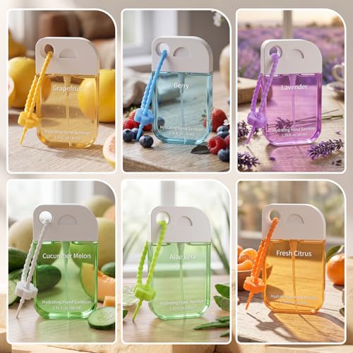 Frienda 12 Pcs Hydrating Hand Sanitizer Spray Scented Pocket Power Mist Hand Sanitizer Travel Size with Keychain Moisturizing Antibacterial Sanitizing Cleans Hands for Women (Natural) - style: Natural